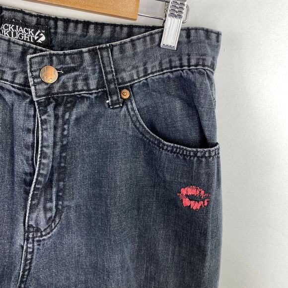 BlackJack Dark Light Washed Black Distressed Jeans Women's Size Large L - Picture 5 of 10